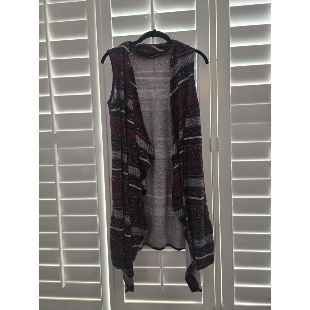 Vintage Sleeveless Open‎ Front Long Layering Cardigan Vest with Boho Pattern